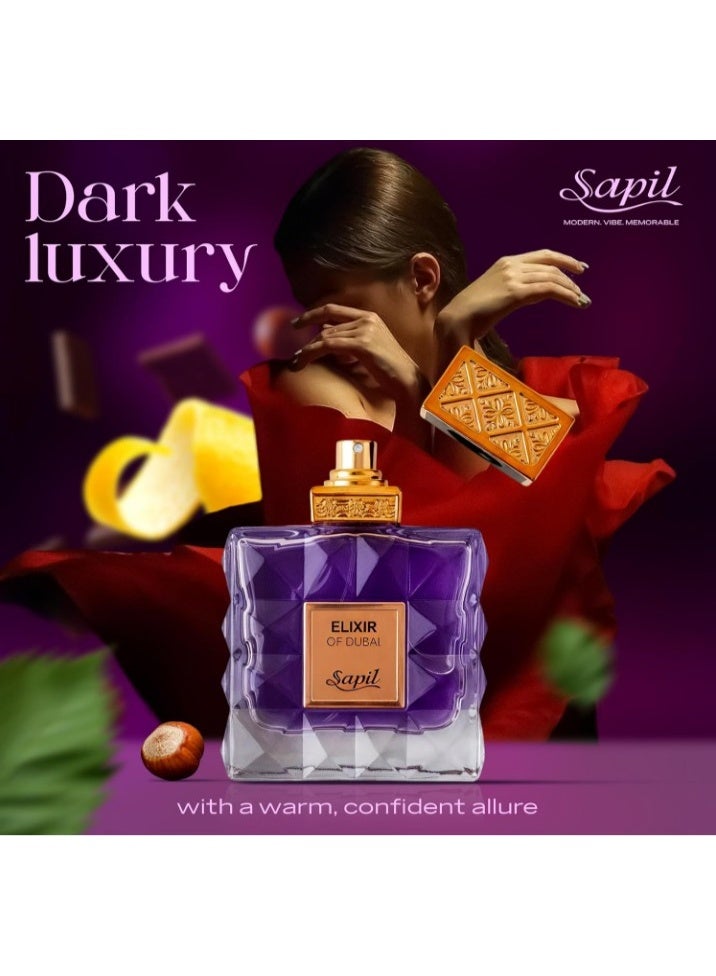 Sapil Elixir Of Dubai Eau De Parfum 100ml, Affordable Luxury Perfume, Amber Fragrance with Cocoa, Hazelnut, Orange Top Notes, Bold Blend Perfumes for Men and Women - Image 4