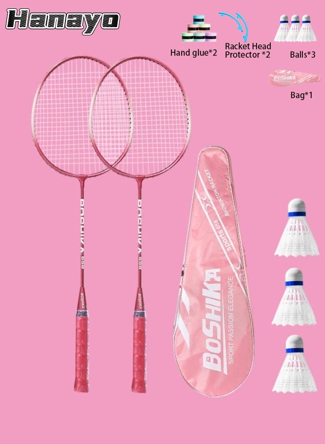 Hanayo Badminton Racket Set Lightweight Professional Badminton Racket Set for Adult and Children Including 2 Rackets 3 Shuttlecocks 2 Racket Head Protector 2 Hand Glue and Carry Bag(Pink) - Image 1