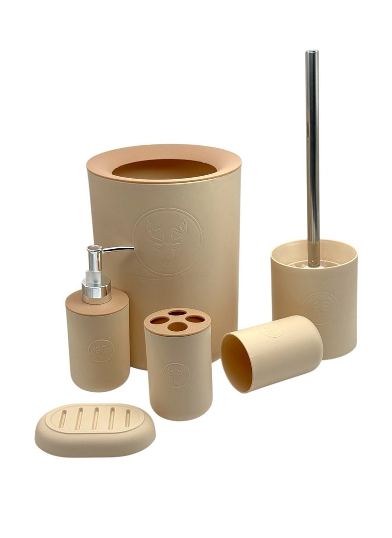 QSHOP QShop®️ Bamboo Bathroom Accessories Set, 6 Pieces, Luxury Modern Bathroom Accessories Set, Toilet Accessories with Waste Bin, Cup, Toothbrush Holder, Soap Dish Holder, and Soap Dispenser  - Image 1
