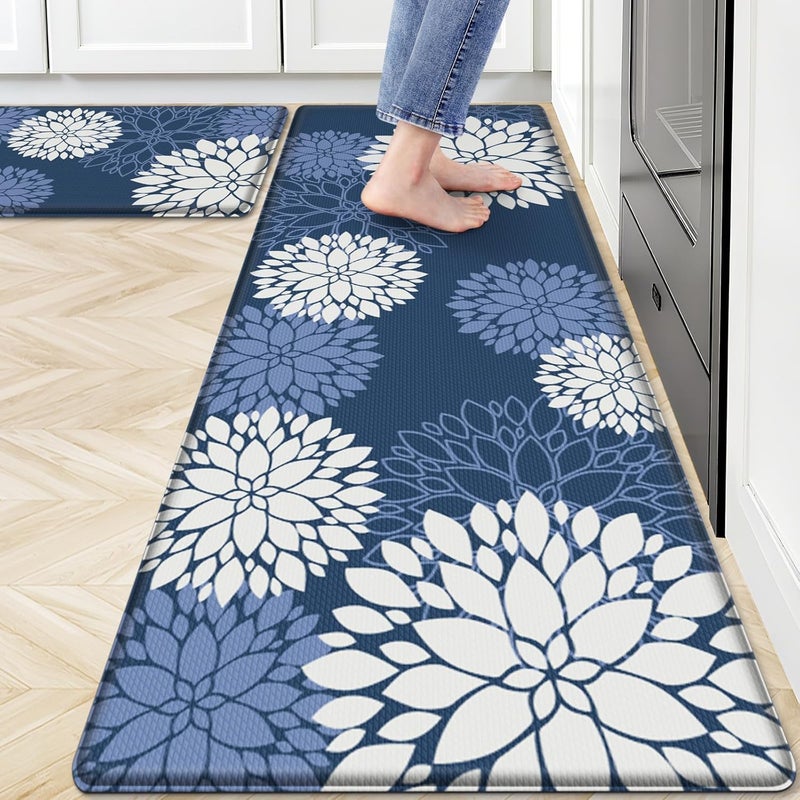 SofterCharm Kitchen Mats, 2PCS Non-Slip Cushioned Rugs, Anti-Fatigue Waterproof Floor Rug, Washable Standing Desk Mat, Home Laundry Office Apartment Decor and Accessories (17.3" ×59" +17.3" ×30"-Blue) - Image 1