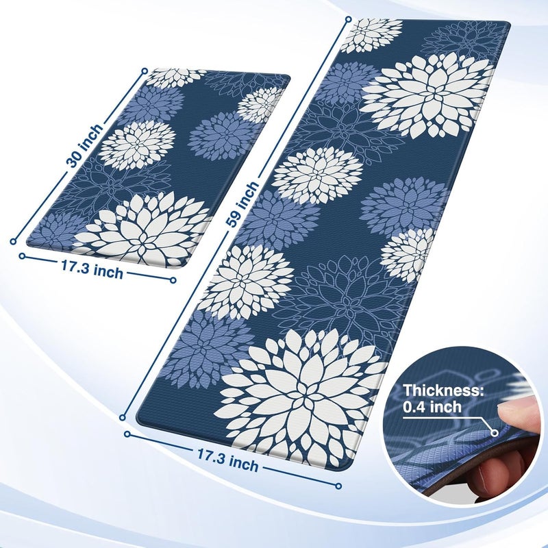 SofterCharm Kitchen Mats, 2PCS Non-Slip Cushioned Rugs, Anti-Fatigue Waterproof Floor Rug, Washable Standing Desk Mat, Home Laundry Office Apartment Decor and Accessories (17.3" ×59" +17.3" ×30"-Blue) - Image 2