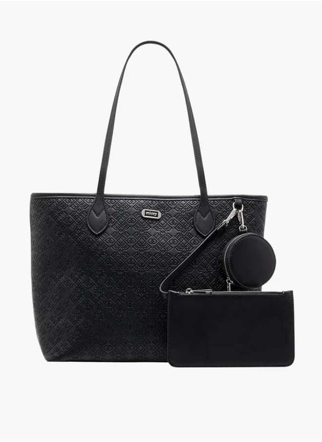 ميسي Women's Monogram Embossed Tote Bag with Double Handle and Pouch