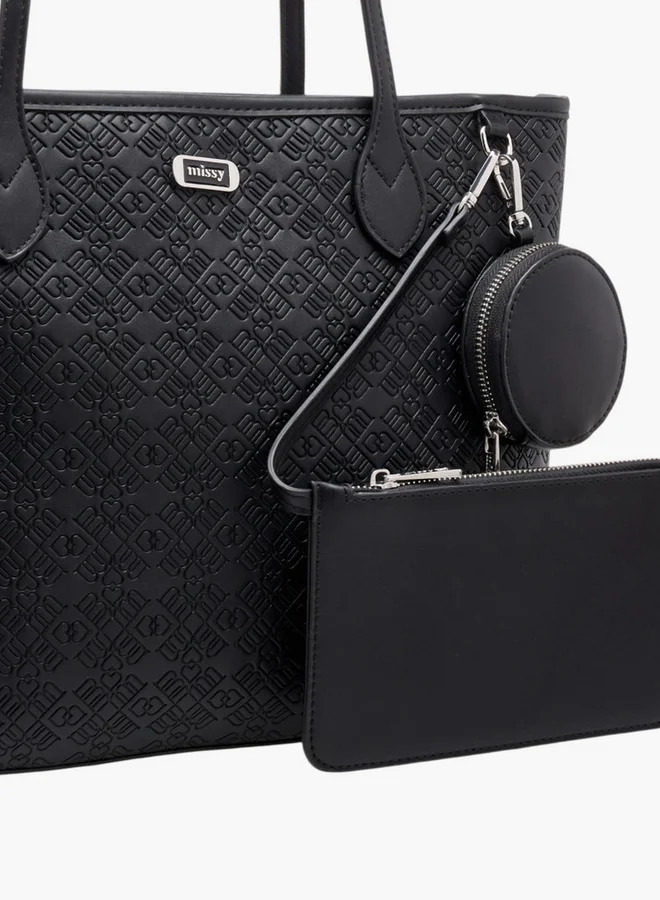 MISSY Women's Monogram Embossed Tote Bag with Double Handle and Pouch