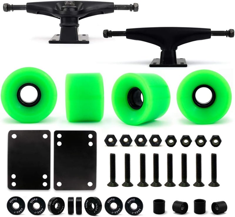 VJ Skateboard Truck and Wheel, 5.0 Skateboard Trucks 127mm Trucks w/Skateboard Cruiser Wheel 60mm, Skateboard Bearings, Skateboard Screws, Skateboard Riser Pads - Image 1