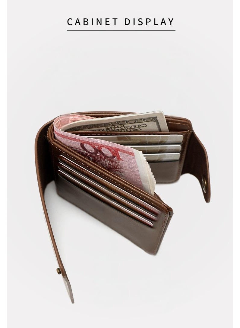 MENBENSE Men’s Bifold Wallet – PU Leather Short Wallet with Snap Button, 8 Card Slots, Cash Compartment, Zipper Coin Pocket, Photo Slot & SIM Card Holder - Image 3