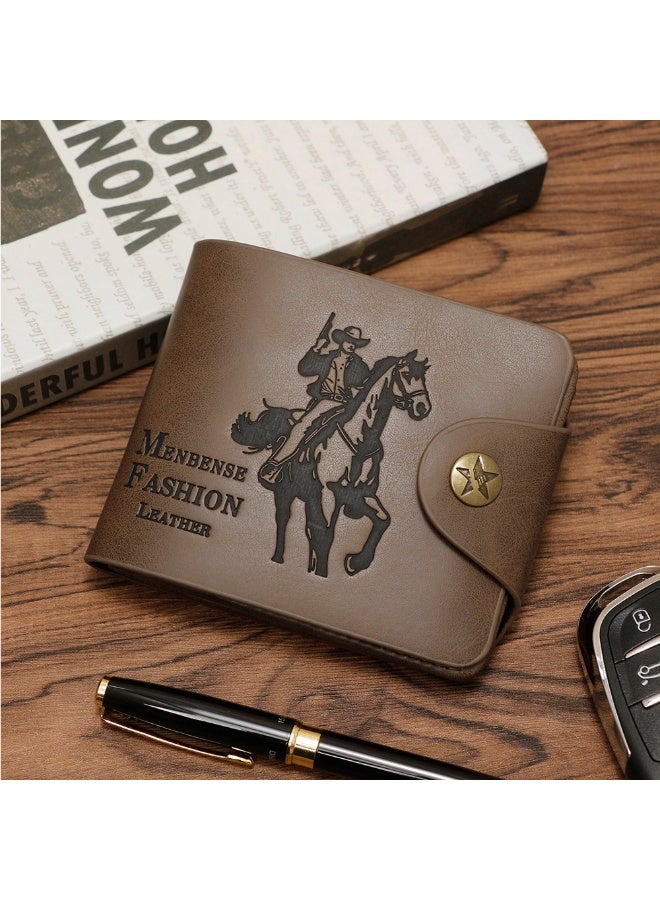 MENBENSE Men’s Bifold Wallet – PU Leather Short Wallet with Snap Button, 8 Card Slots, Cash Compartment, Zipper Coin Pocket, Photo Slot & SIM Card Holder - Image 1