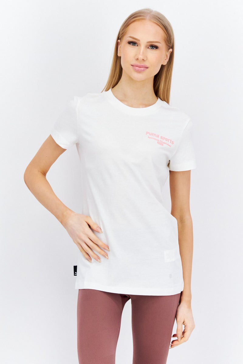 PUMA Women Sportswear Fit Short Sleeve Embroidered T-Shirts, Off White - Image 1