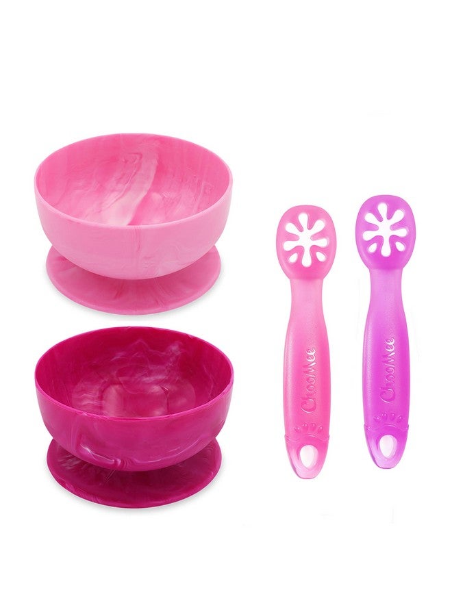 ChooMee Baby Suction Bowls & FlexiDip Learning Utensil Set, 4 CT Small, Light & Dark Pink