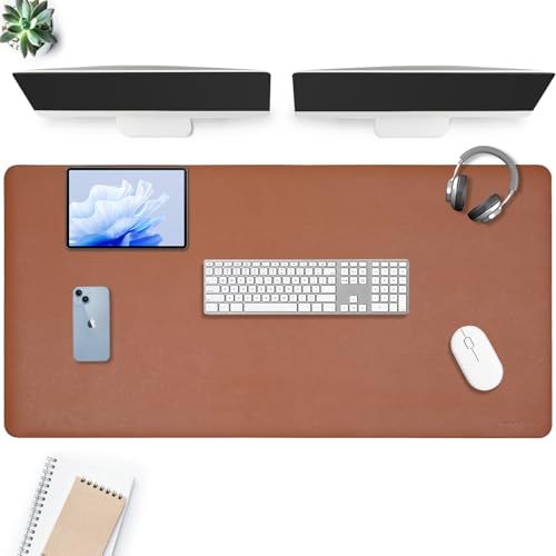 AROPANA Vegan Leather Desk Mat | Large Reversible Mouse Pad & Computer Table Protector | Dual-Side Waterproof Extended Laptop Pad with Edge-Stitched Design (120x60CM, Brown and Grey) - Image 1