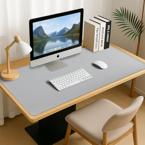 AROPANA Vegan Leather Desk Mat | Large Reversible Mouse Pad & Computer Table Protector | Dual-Side Waterproof Extended Laptop Pad with Edge-Stitched Design (120x60CM, Brown and Grey) - Image 5