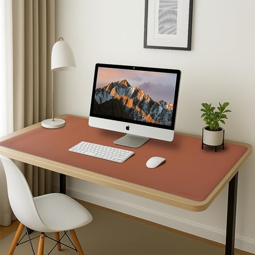 AROPANA Vegan Leather Desk Mat | Large Reversible Mouse Pad & Computer Table Protector | Dual-Side Waterproof Extended Laptop Pad with Edge-Stitched Design (120x60CM, Brown and Grey) - Image 3