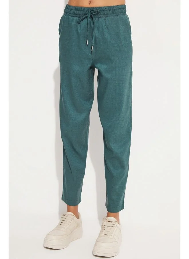 JUNE June Women Exclusive Elastic Waist Viscose Blend Jogger Woven Trouser Teal