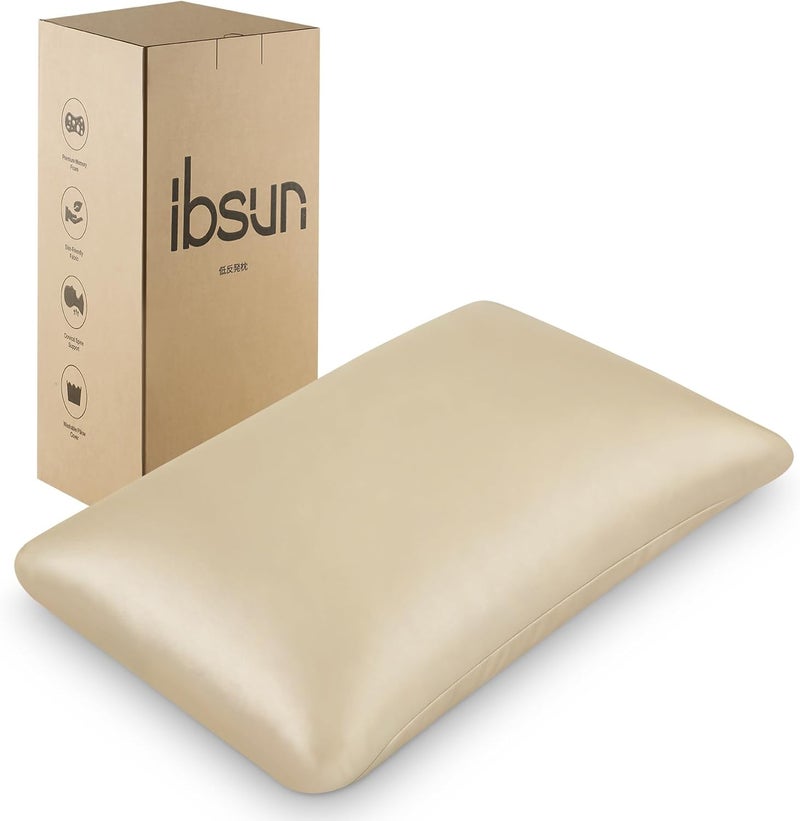 ibsun Memory Foam Pillow, 10cm Ergonomic Contour Neck Support Pillow, Dual-Sided Cooling & Cozy Core, Washable Breathable Cover for Side, Back and Stomach Sleepers (Gold) - Image 1