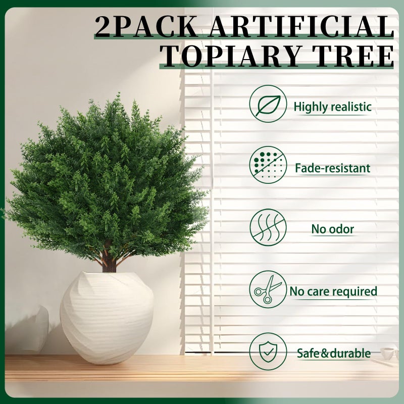 EverNature 2Pack Artificial Cedar Topiary Ball Trees, 16'' UV Resistant Fake Evergreen Shrubs Bushes Plants with Ground Spike Fake Plants for Outdoor Indoor Front Porch Garden - Image 3