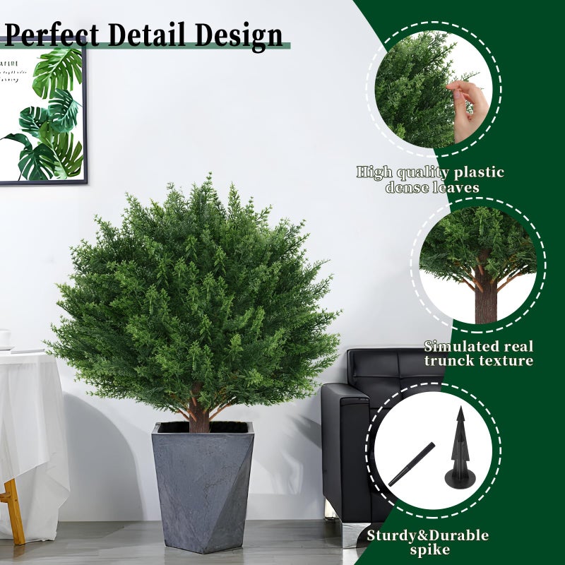 EverNature 2Pack Artificial Cedar Topiary Ball Trees, 16'' UV Resistant Fake Evergreen Shrubs Bushes Plants with Ground Spike Fake Plants for Outdoor Indoor Front Porch Garden - Image 4