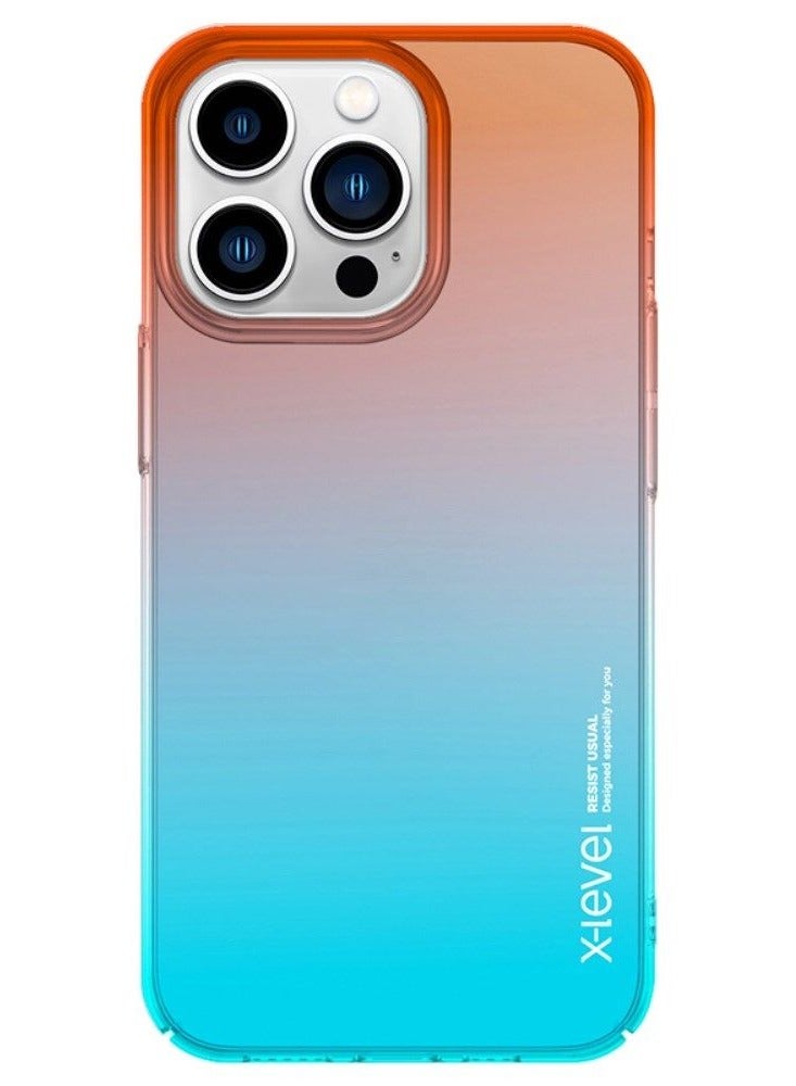 X-LEVEL لجهاز آيفون 15 برو سلسلة ملونة غلاف صلب من مادة PC مقاوم للصدمات - لون برتقالي - Image 1