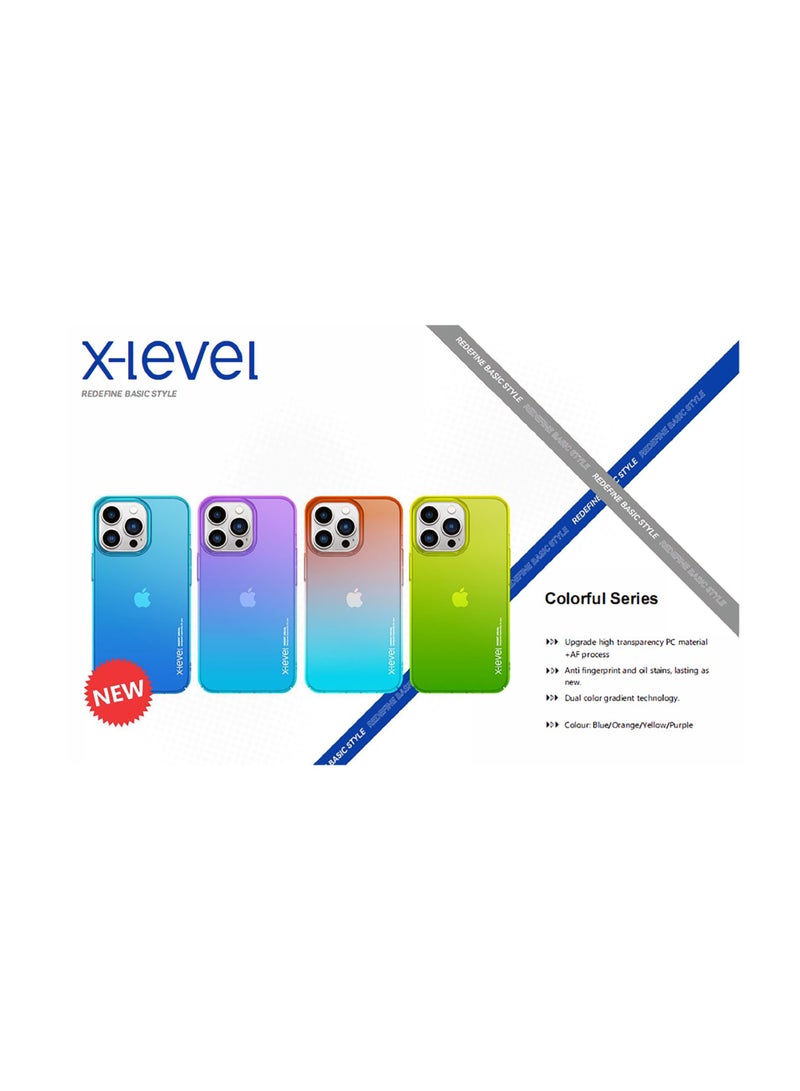 X-LEVEL لجهاز آيفون 15 برو سلسلة ملونة غلاف صلب من مادة PC مقاوم للصدمات - لون برتقالي - Image 2