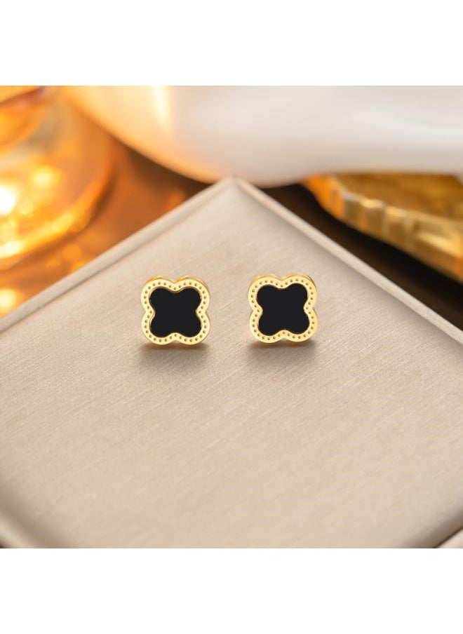 NIBEMINENT Clover Shell Stainless Steel Pendant Accessories Necklace Bracelet Stud Earrings Jewelry Three-piece Set Suit 