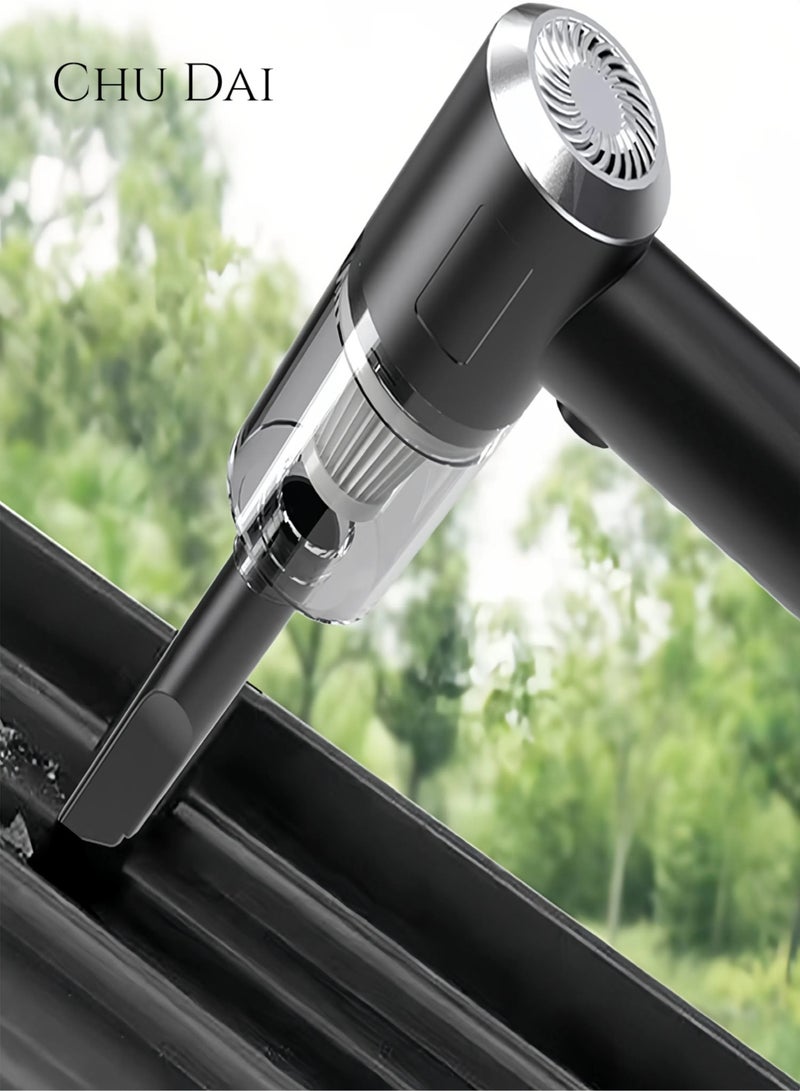 تشو داي مكنسة كهربائية محمولة 3 في 1 للسيارة، مكنسة يدوية محمولة، منفاخ هواء كهربائي، بطارية قابلة لإعادة الشحن 1200 مللي أمبير/ساعة، لتنظيف السيارة والمنزل والمكتب، لون أسود - Image 2