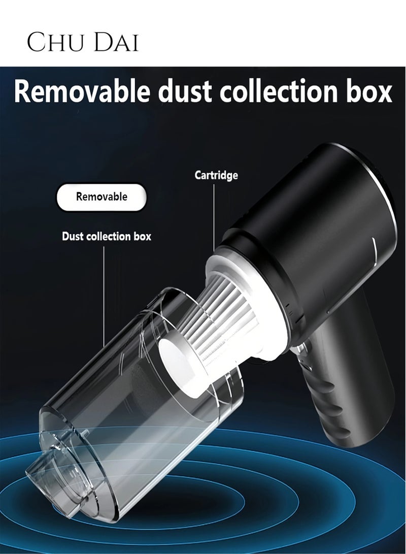 تشو داي مكنسة كهربائية محمولة 3 في 1 للسيارة، مكنسة يدوية محمولة، منفاخ هواء كهربائي، بطارية قابلة لإعادة الشحن 1200 مللي أمبير/ساعة، لتنظيف السيارة والمنزل والمكتب، لون أسود - Image 5