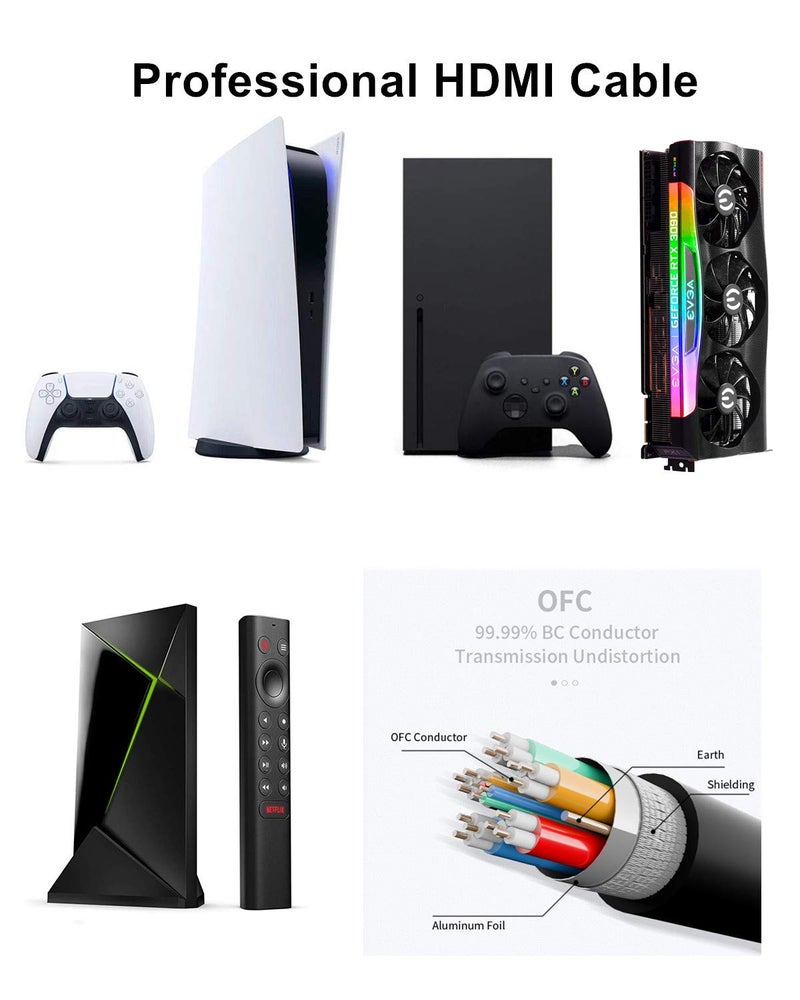Ubluker كابل HDMI 10K 8K 4K بسرعة 48Gbps بطول 25 قدم، كابل HDMI® معتمد عالي السرعة للغاية 4K 240Hz 144Hz 120Hz 8K60Hz 0.01ms HDR10+ eARC HDCP2.3 نتفليكس روكو تلفاز كمبيوتر شاشة بروجيكتور PS5 إكس بوكس - Image 4