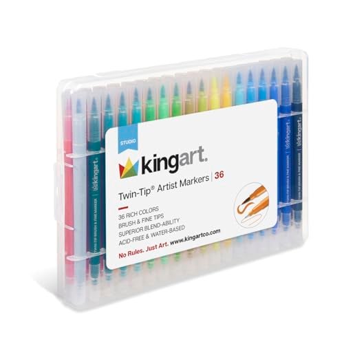 KINGART Dual Tip Brush Markers Art Pen Set, Artist Fine and Brush Tip Colored Pens, for Drawing, Lettering Calligraphy Journaling, Bible, Crafts, Set of 36 Bright Colors in Travel Storage Case - Image 5