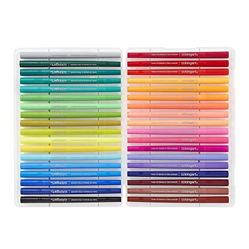 KINGART Dual Tip Brush Markers Art Pen Set, Artist Fine and Brush Tip Colored Pens, for Drawing, Lettering Calligraphy Journaling, Bible, Crafts, Set of 36 Bright Colors in Travel Storage Case - Image 2