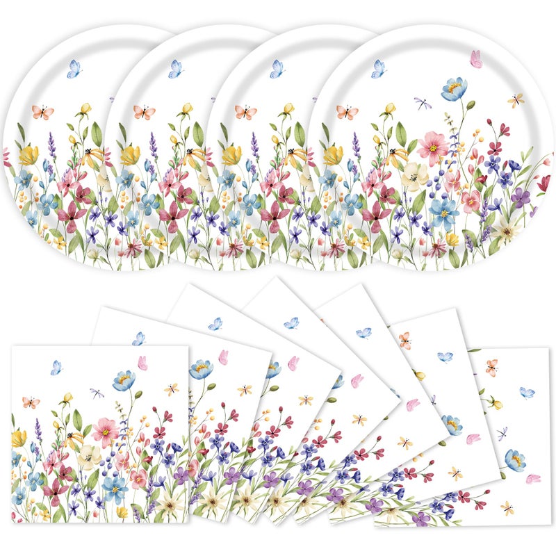 peony man 40 PCS Wildflower Paper Plates and Napkins Spring Floral Party Supplies Disposable 9 Inch Wildflower Party Plates Napkins Tableware Set for Spring Summer Picnic Wedding Birthday Tea Parties, Serves 20 - Image 1
