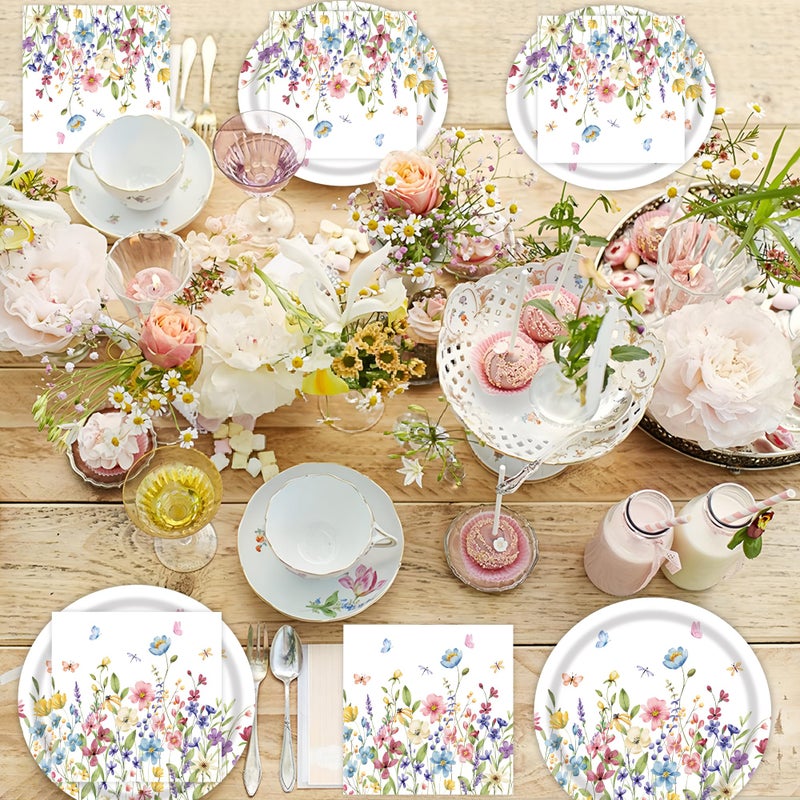 peony man 40 PCS Wildflower Paper Plates and Napkins Spring Floral Party Supplies Disposable 9 Inch Wildflower Party Plates Napkins Tableware Set for Spring Summer Picnic Wedding Birthday Tea Parties, Serves 20 - Image 5