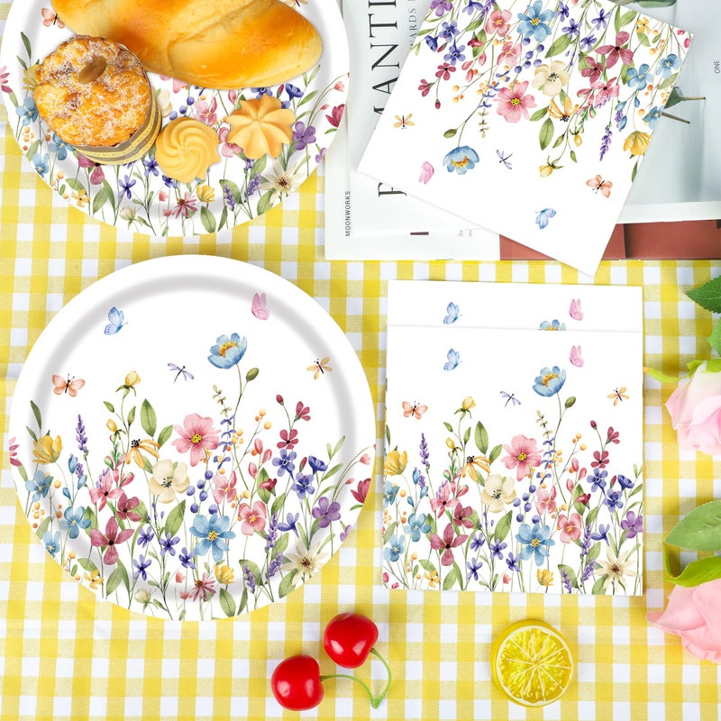 peony man 40 PCS Wildflower Paper Plates and Napkins Spring Floral Party Supplies Disposable 9 Inch Wildflower Party Plates Napkins Tableware Set for Spring Summer Picnic Wedding Birthday Tea Parties, Serves 20 - Image 4