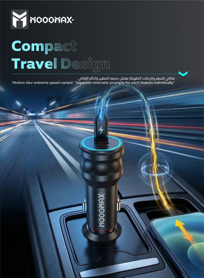 موجماكس شاحن سيارة بقوة 65W, بمنفذين (Type-C) PD تدعم الشحن السريع و منفذ (lightning) ايفون لاستخدام كيبل الايفون لشحن هاتفك الاندرويد باللون الأسود من موجماكس - Image 5