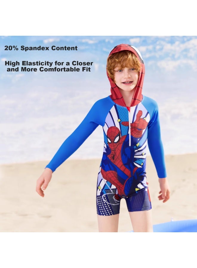 Disney Boys' Long Sleeve One Piece Swimsuit For Kids And Teenagers, Sun Protection Swimwear For Boys In Blue, Size 100 - Image 2