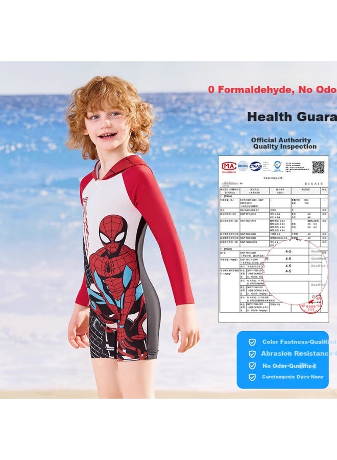 Disney Boys' Long Sleeve One Piece Swimsuit For Kids And Teenagers, Sun Protection Swimwear For Boys In Blue, Size 100 - Image 1