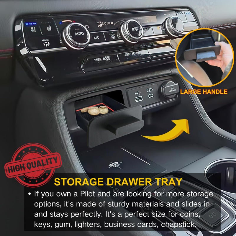 Qlhshop Storage Drawer Tray with Handle for 2026 Honda Passport Trailsport Elite/2025 2024 2023 Honda Pilot Center Console Organizer Accessories Extra Storage (Not for Ridgeline) - Image 2