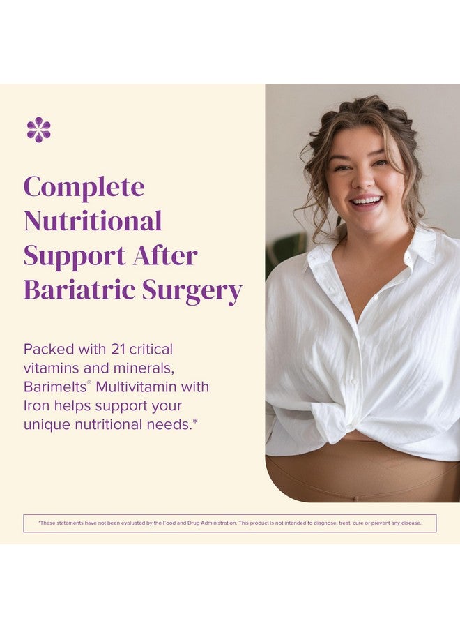 BariMelts Bariatric Multivitamin with Iron, 60 Fast-Dissolving Tablets (1-Month Supply), Sugar-Free Bariatric Vitamins for Women, Natural Blueberry Flavor - Image 3