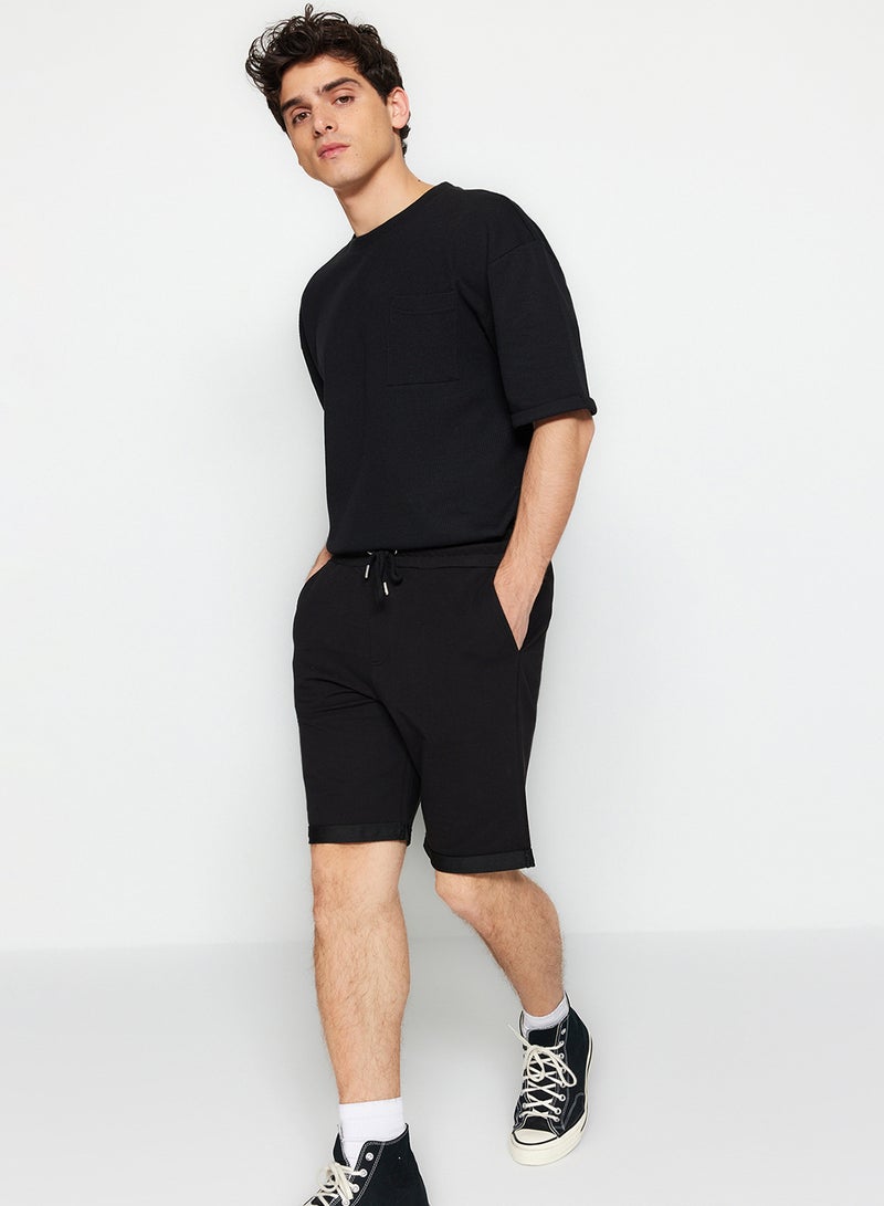 trendyol Medium Length Black Double Leg Rubber Waisted Lace Up Shorts - TMNSS21SR0046 - Image 4