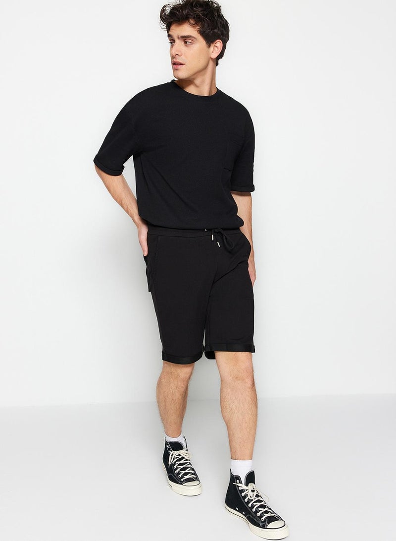 trendyol Medium Length Black Double Leg Rubber Waisted Lace Up Shorts - TMNSS21SR0046 - Image 1