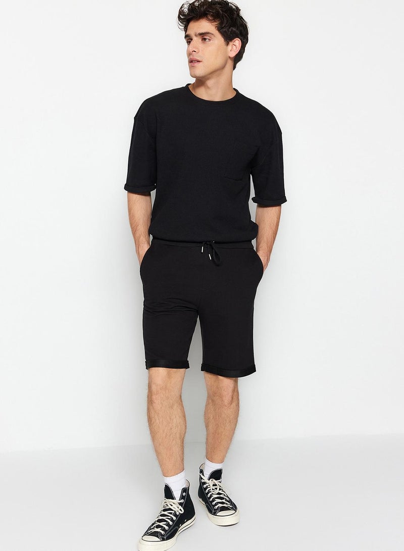 trendyol Medium Length Black Double Leg Rubber Waisted Lace Up Shorts - TMNSS21SR0046 - Image 3