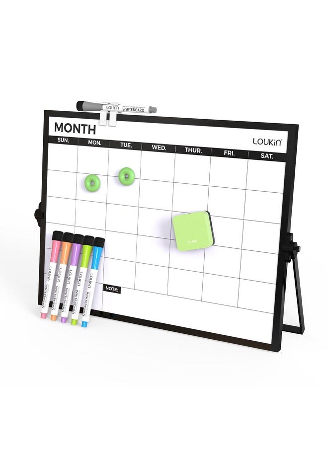 Loukin - 17"X12" Dry Erase Calendar,Magnetic Desktop Whiteboard With Stand, Reusable Whiteboard Planner Schedule For Desk, Office, Classroom, 6 Markers & 4 Magnets& 1 Eraser Included - Image 1