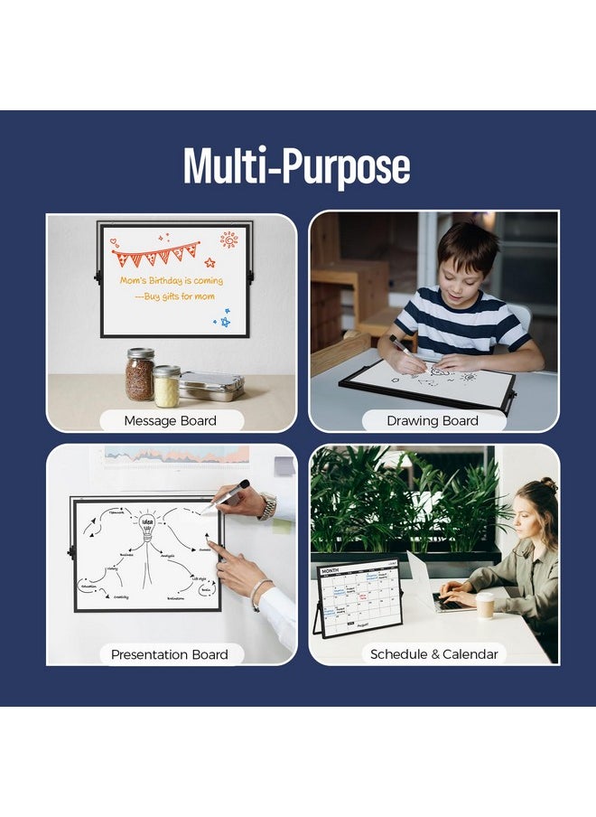 Loukin - 17"X12" Dry Erase Calendar,Magnetic Desktop Whiteboard With Stand, Reusable Whiteboard Planner Schedule For Desk, Office, Classroom, 6 Markers & 4 Magnets& 1 Eraser Included - Image 1