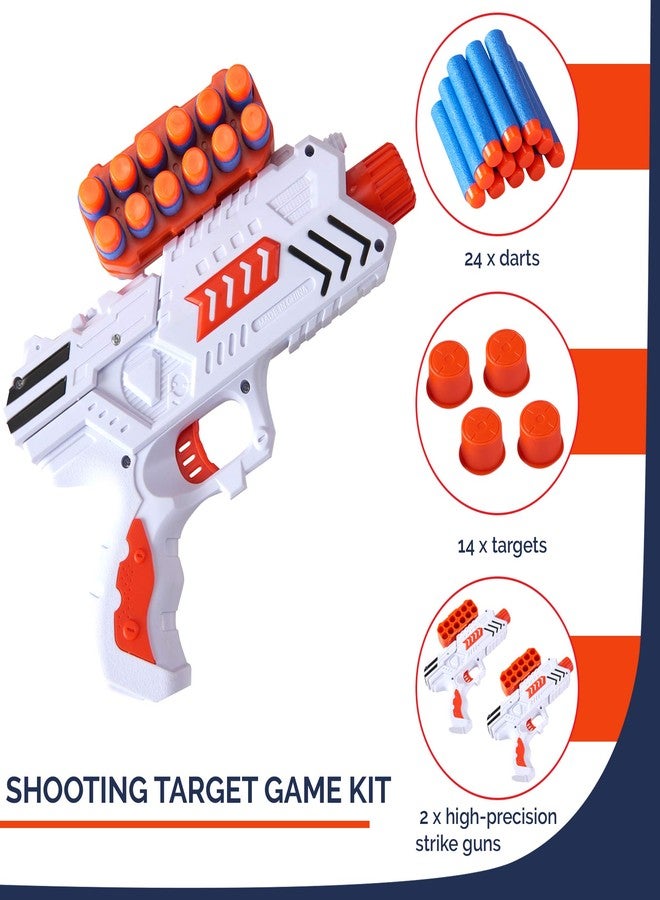 Dimple Shooting Games - Shooting Target Game, Nerf Compatible Rotating Spinning Targets for Shooting with 2 Foam Blaster Toy Guns, 14 Targets, 24 Soft Foam Darts, and 2 Dart Holders - Image 3