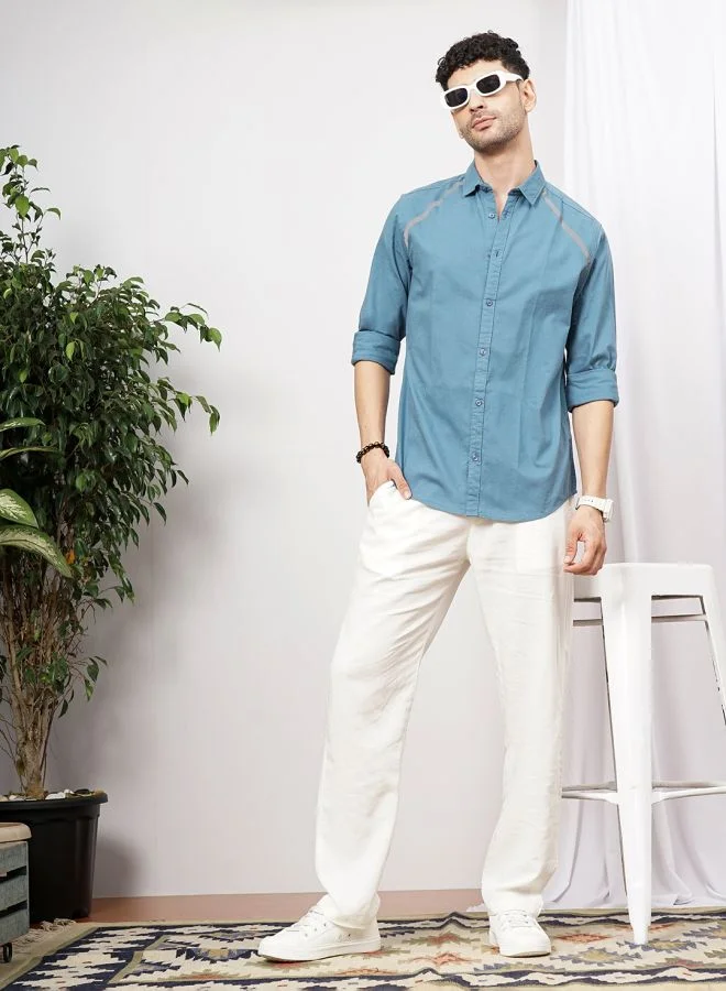 The Indian Garage Co Men Regular Fit Placement Print Full Sleeves Spread Collar Street Wear Shirt