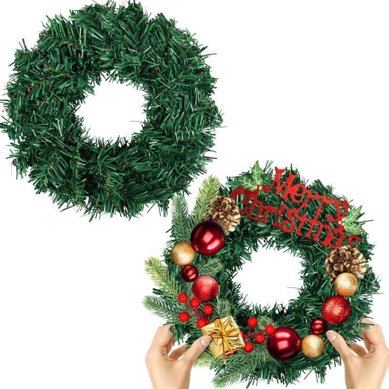 Gosodeny 2 Pcs Christmas Wreath 10 Inch Green Artificial Wreaths DIY Faux Plain Wreaths Front Door Green Farmhouse Cabinets Wreath Indoor Outdoor Wall DecorClassic - Image 2
