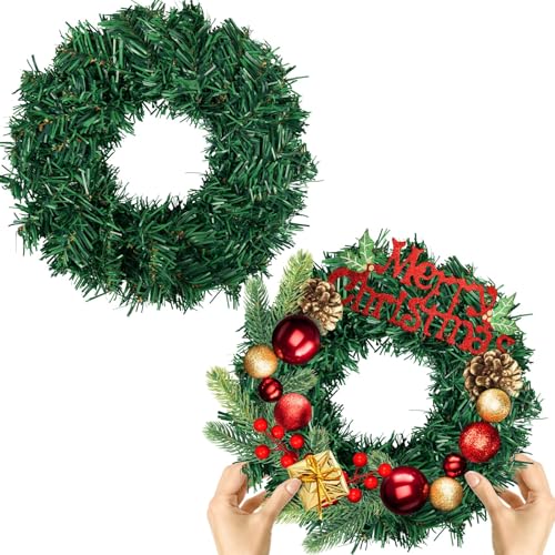 Gosodeny 2 Pcs Christmas Wreath 10 Inch Green Artificial Wreaths DIY Faux Plain Wreaths Front Door Green Farmhouse Cabinets Wreath Indoor Outdoor Wall DecorClassic - Image 1