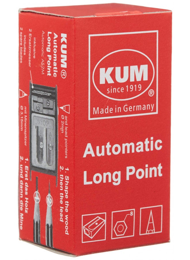 Kum AS2M (1053121), Long Point Sharpener, sharpens in 2 steps; 2 spare blades includes. With lead pointers for 2 mm and 3.2 mm. BLUE only - Image 3