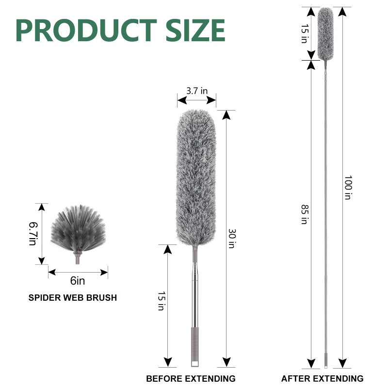SetSail Dusters for Cleaning, 100-inch Extra-Long Cobweb Duster with Extension Pole, Bendable Microfiber Head & Cobweb Brush Washable Ceiling Fan Cleaner Duster Kit for High Ceilings, Corner - Image 2