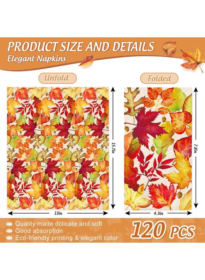 AnyDesign 120Pcs Fall Guest Napkins Watercolor Maple Leaf Disposable Paper Napkins Autumn Leaves Dinner Hand Napkin for Party Supplies Table Decorations - Image 2