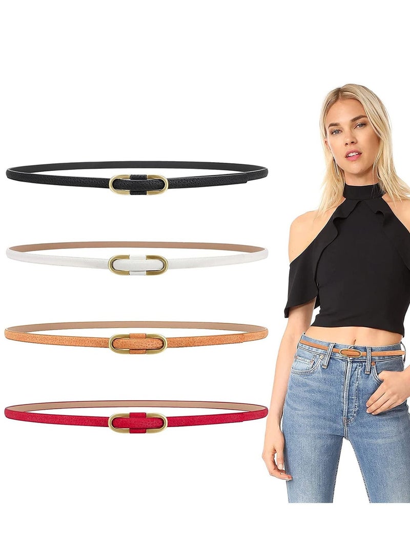 Captaintech Leather Belts Women Skinny Super Slim Thin Waist Jeans Belt No Pin Buckle for Jeans Pants Dress 4 Pieces - Image 1