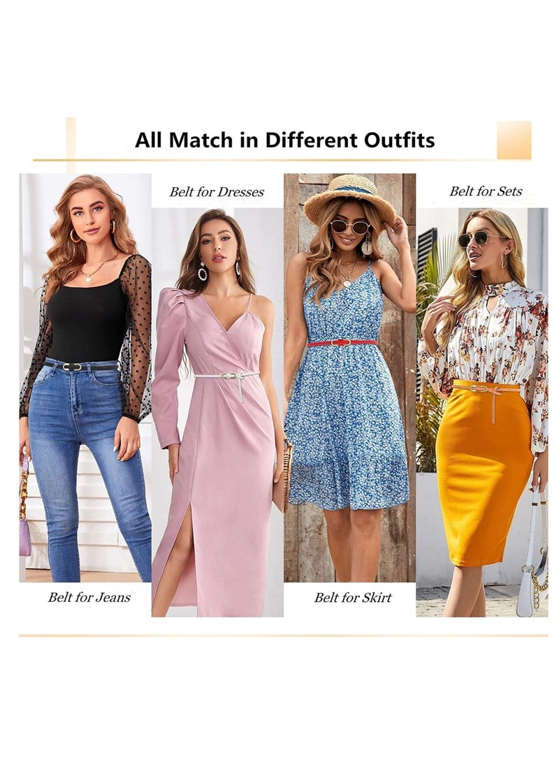 Captaintech Leather Belts Women Skinny Super Slim Thin Waist Jeans Belt No Pin Buckle for Jeans Pants Dress 4 Pieces - Image 3