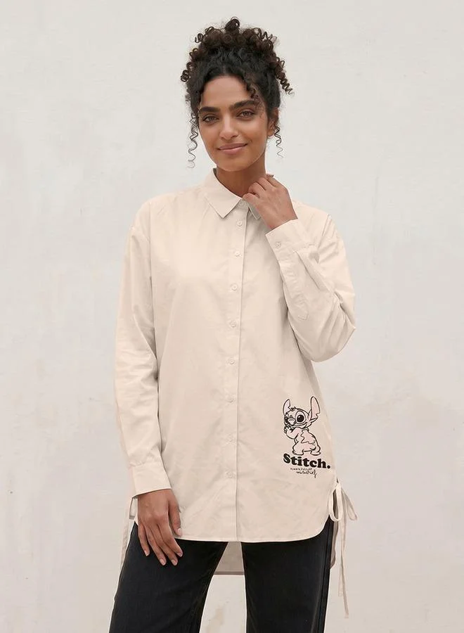 SP Characters Stitch Cotton Shirt with High-Low Hemline